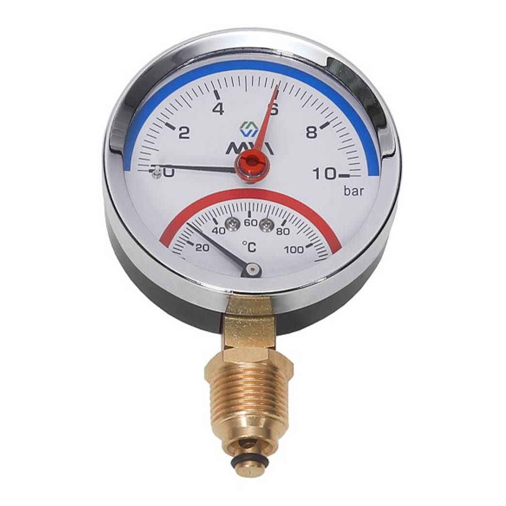 Термоманометр радиальный MVI, до 6 бар, 0-120C, D80 мм, с нижним  подключением G1/2 — купить в Владимире, цена в интернет-магазине