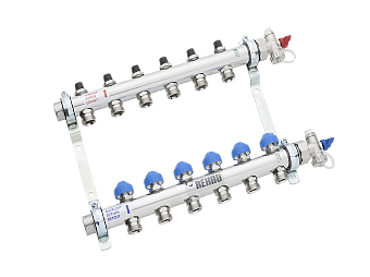 Коллектор REHAU распределительный HKV 1"х3/4"ЕК 4 вых. нерж. сталь без расходомеров