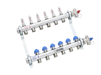 Коллектор REHAU распределительный HKV-D 1 х 3/4 ЕК 12 вых. нерж. сталь с расходомерами